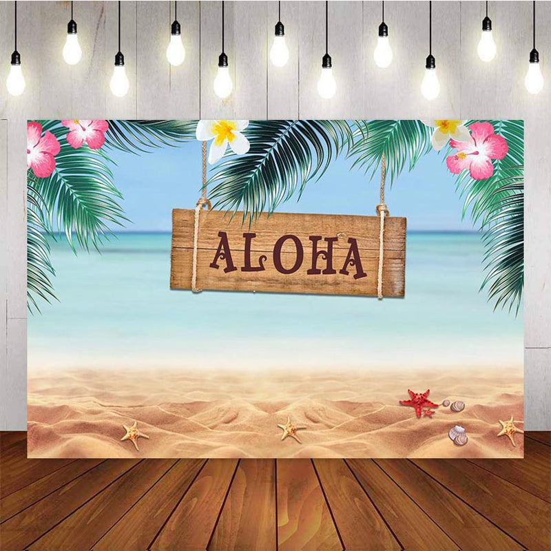 Hawaii Party Backdrop Luau Summer Theme Photography Background Tropical Leaf Beach Pink Flower ALOHA Birthday Party Backdrops