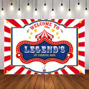 Personalize Photography Background Circus Carnival White Red Stripes Blue First 1st Birthday Party Baby Shower Backdrop Photo Studio