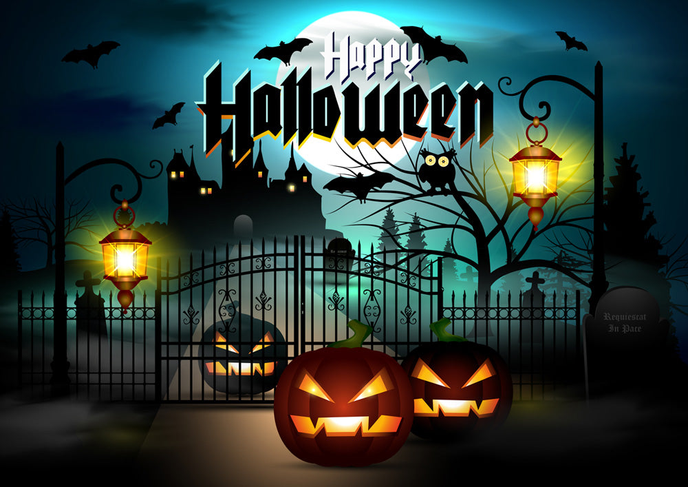 Halloween Party Photography Background Birthday Party Big Moon Pumpkin Bats Owl Backdrops Horrifying Night Decoration Photocall