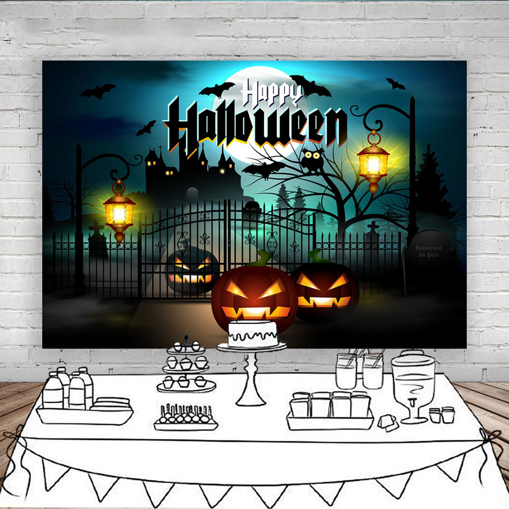 Halloween Party Photography Background Birthday Party Big Moon Pumpkin Bats Owl Backdrops Horrifying Night Decoration Photocall