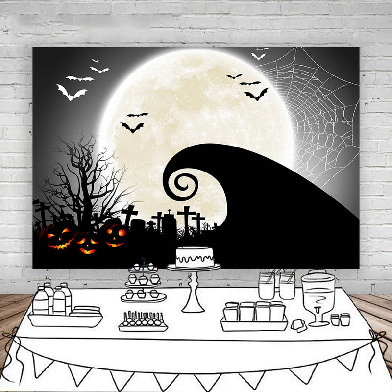 Arrière-plan de photographie de fête d'halloween, citrouilles rétro, lumière de lune, enfants, forêt, vieux arbres, arrière-plan d'horreur pour Studio Photo