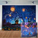 Halloween Themed Photography Backdrop Moon Night Spooky Forest Pumpkins Background Dead Trees Haunted House Party Decorations