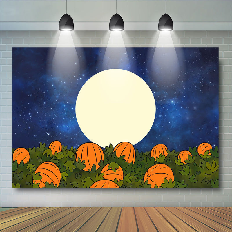 Thanksgiving Halloween Pumpkin Themed Party Photography Backdrops Night Sky Background Quiet Big Moon Peaceful Backdrop