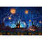 Arrière-plan de photographie sur le thème d'halloween, nuit de lune, forêt effrayante, citrouilles, arrière-plan d'arbres morts, décorations de fête de maison hantée 