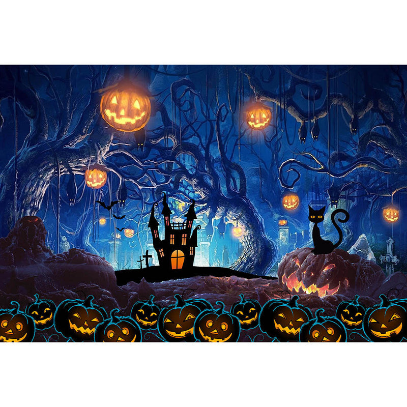 Halloween Themed Photography Backdrop Moon Night Spooky Forest Pumpkins Background Dead Trees Haunted House Party Decorations