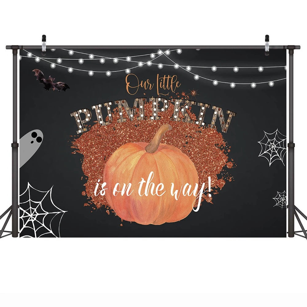 Halloween Party Banner Little Pumpkin Theme Newborn Baby Shower Backdrop for Photography Bat Spider Children Black Background for Photo Studio