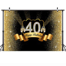 Customize Birthday Photo Background Happy 40th Birthday Glitter Golden Points Adult Birthday Party Dessert Table Backdrop Photo Backdrops