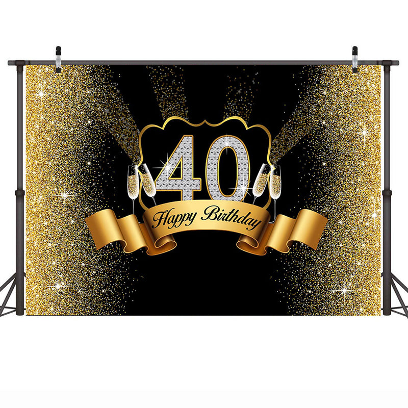 Customize Birthday Photo Background Happy 40th Birthday Glitter Golden Points Adult Birthday Party Dessert Table Backdrop Photo Backdrops