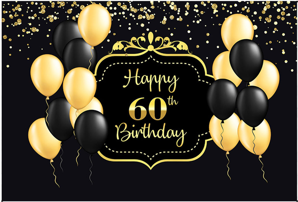 Happy Women 60th Birthday Backdrop Black Yellow Balloon Background Gold Light Spot Decoration Birthday Party Background