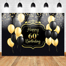 Happy Women 60th Birthday Backdrop Black Yellow Balloon Background Gold Light Spot Decoration Birthday Party Background