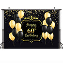 Happy Women 60th Birthday Backdrop Black Yellow Balloon Background Gold Light Spot Decoration Birthday Party Background