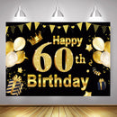 Happy 60th Birthday Backdrop Photocall for Photography Golden Glitter Birthday Party Banner Decor Background Gift Balloons Crown