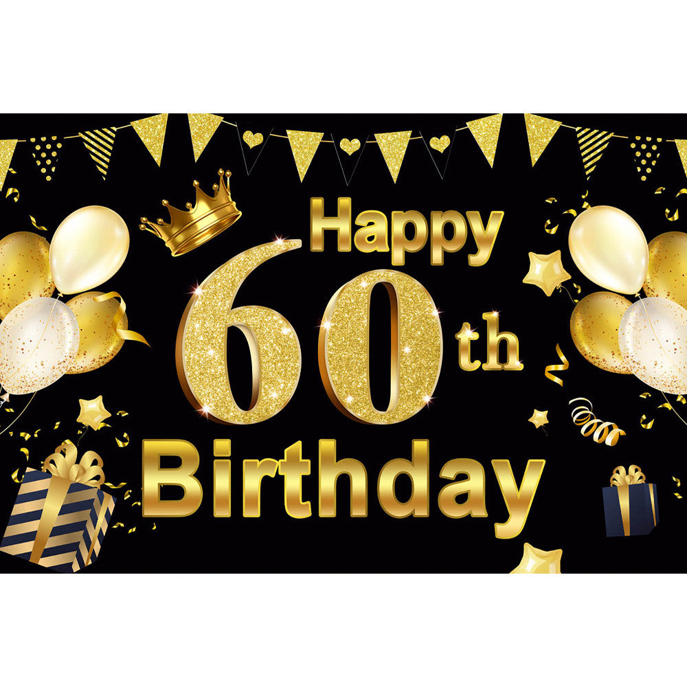 Joyeux 60e anniversaire toile de fond Photocall pour la photographie paillettes dorées fête d'anniversaire bannière décor fond cadeau ballons couronne