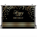 Happy Birthday Backdrop Black and Gold Birthday Party Banner Decoration Background for Adult Children Golden Dots