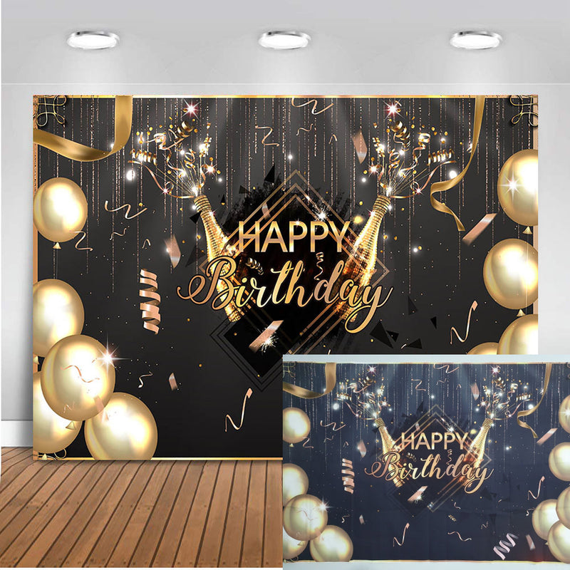 Happy Birthday Balloons Champagne Graduation Party Backdrop for Photography Gold Decoration Supplies for Photographic Photo Prop