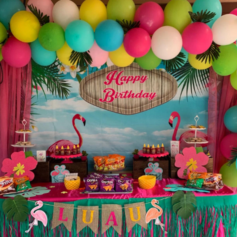 Happy Birthday Flamingle Flamingo Hawaiian Birthday Party Banner Backdrop Tropical Beach or Aloha Party Dessert Table Backdrops