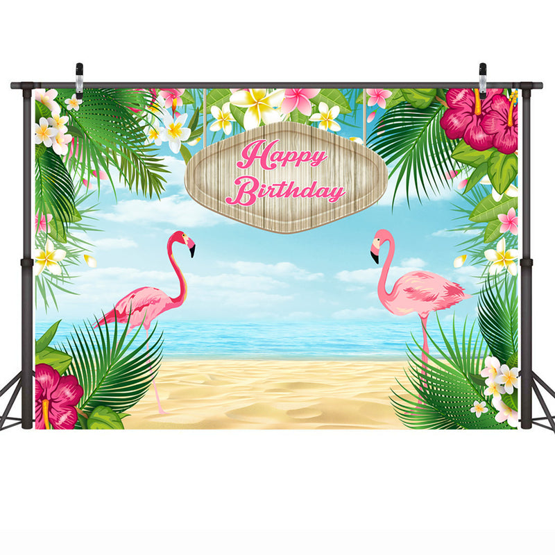 Happy Birthday Flamingle Flamingo Hawaiian Birthday Party Banner Backdrop Tropical Beach or Aloha Party Dessert Table Backdrops