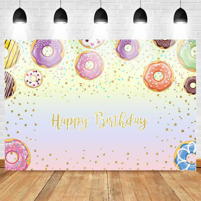 Fondo de fotografía de fiesta temática de feliz cumpleaños, telón de fondo de Donut dulce para niños, cartel de tienda de postres, decoración de fondo