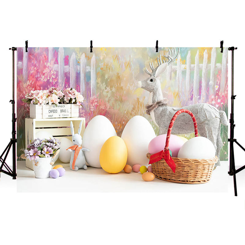 Happy Easter Eggs Background Pink Spring Flower Newborn Kids Portrait Decor Photography Backdrop Photo Studio