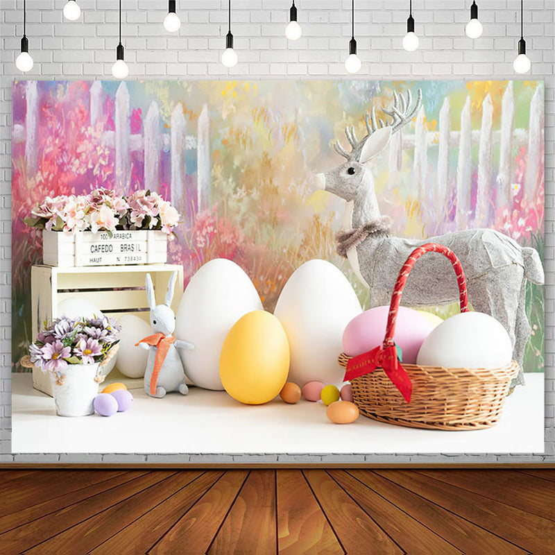 Happy Easter Eggs Background Pink Spring Flower Newborn Kids Portrait Decor Photography Backdrop Photo Studio
