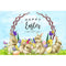 Happy Easter Party Backdrop Decoration Easter Eggs Cute Rabbit Flowers Background Green Grass Spring Banner Photo Shoot Supplies