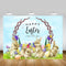 Décoration d'arrière-plan de fête de pâques, œufs de pâques, lapin mignon, fleurs, arrière-plan, herbe verte, bannière de printemps, fournitures de séance Photo 
