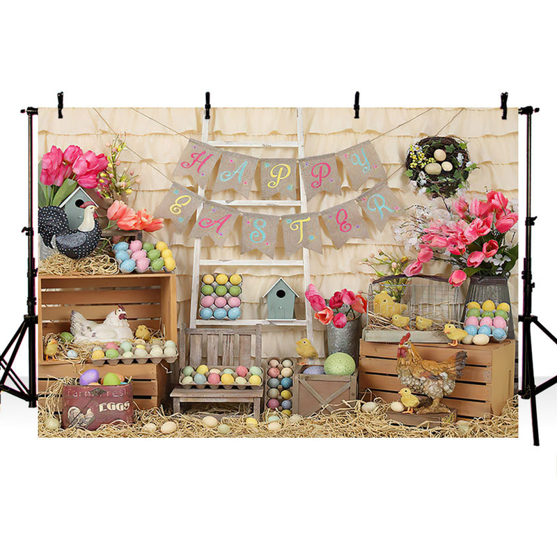 Fondo de fotografía de Pascua feliz, huevos de flores de primavera, decoración de fiesta de madera, Banner, telón de fondo para estudio fotográfico 