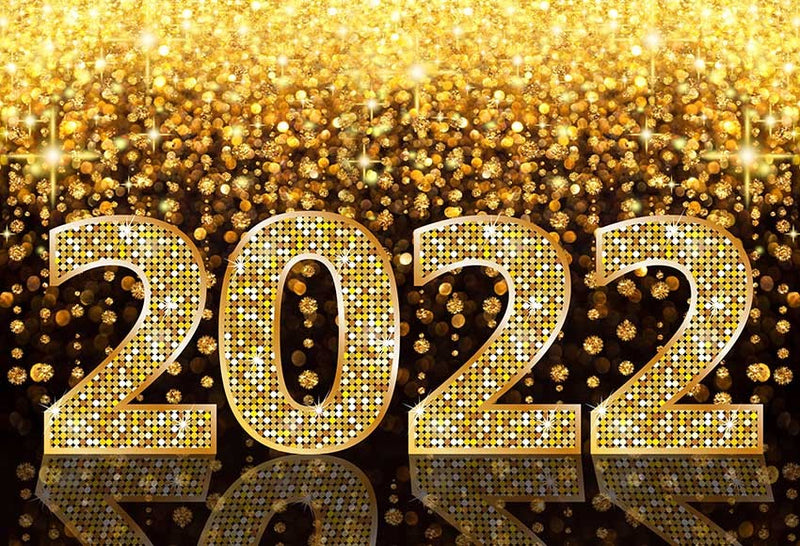 Fondo fotográfico Feliz Año Nuevo 2022, fondo dorado con purpurina Bokeh, decoración para fiesta y Festival de Año Nuevo, telón de fondo para estudio fotográfico