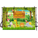 Happy birthday theme party safari jungle forest animals backdrop for photography newborn baby wild birthday background for photo