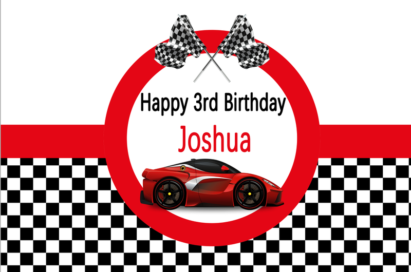 Customize Name Race Car Birthday Backdrop  Red Race Car Boy Racing Children Party Decorations Background