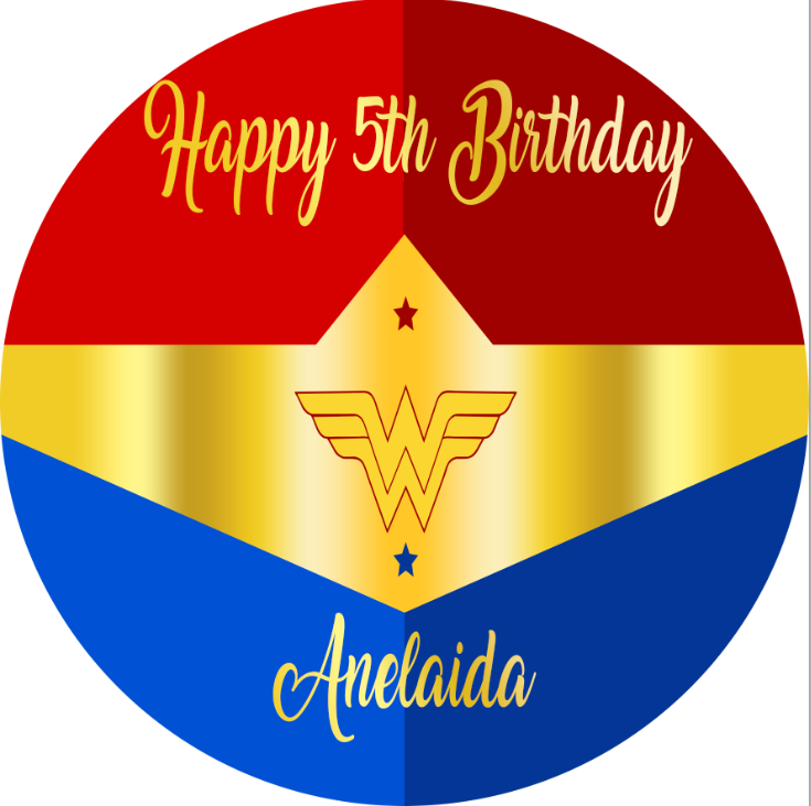 Personalice las cubiertas redondas de la bandera de la tabla del fondo del círculo del cumpleaños de los niños del telón de fondo redondo de Wonder Woman