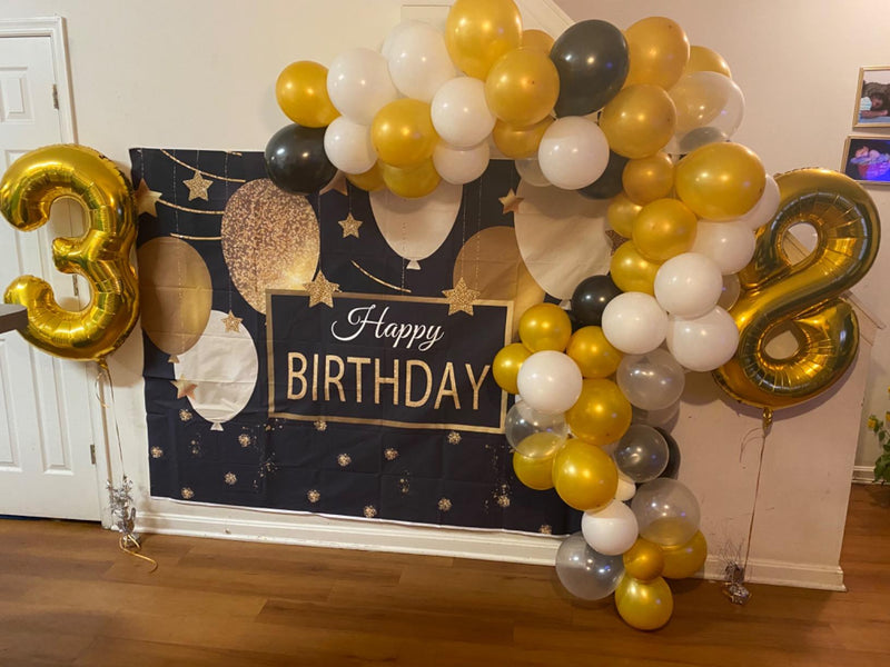 Decoraciones de 30 cumpleaños para él, globos negros y dorados de 30  cumpleaños, pancarta y decoración para pastel de cumpleaños, decoraciones  de