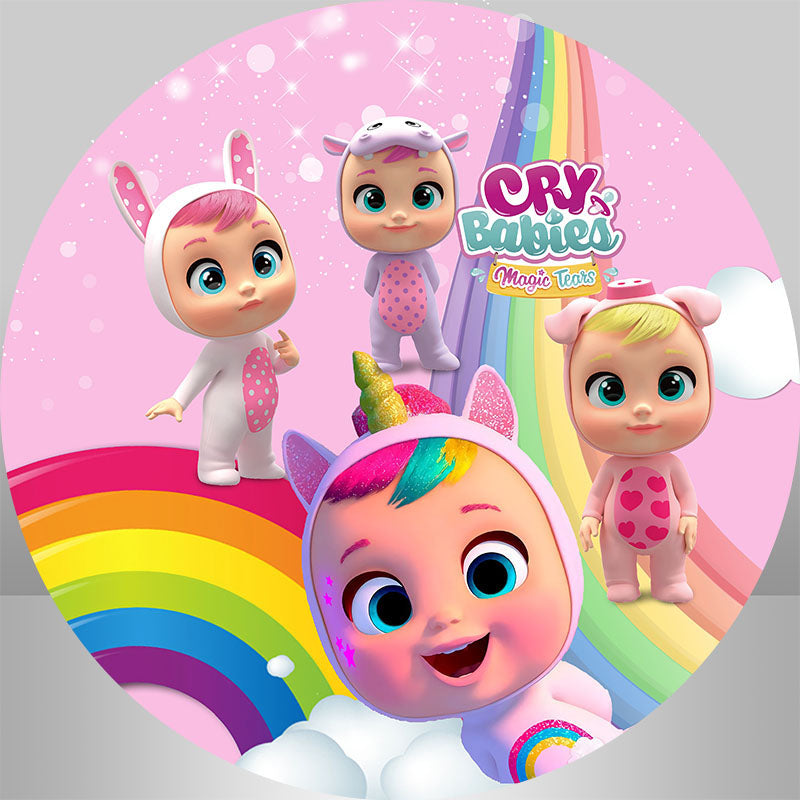 Cry Baby Magic Tears Round Photo Backdrop Baby Shower Photo Background Rainbow Party Decor Poster Banner Photo Props