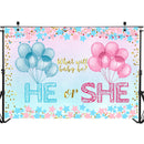 He or She Gender Reveal Backdrop Pink or Blue Balloons Background Vinyl Boy or Girl Gender Reveal Backdrops