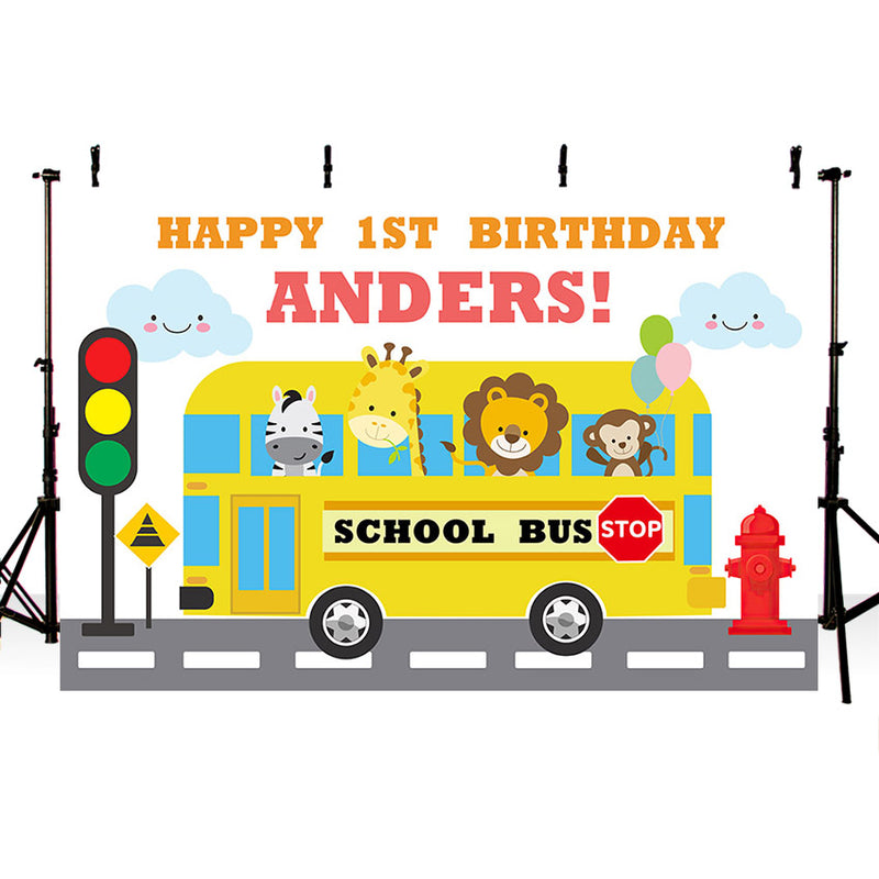 Personalized Photography Background Cartoon Animals Kindergarten School Bus Baby Shower Birthday Party Backdrop Photo Studio Props