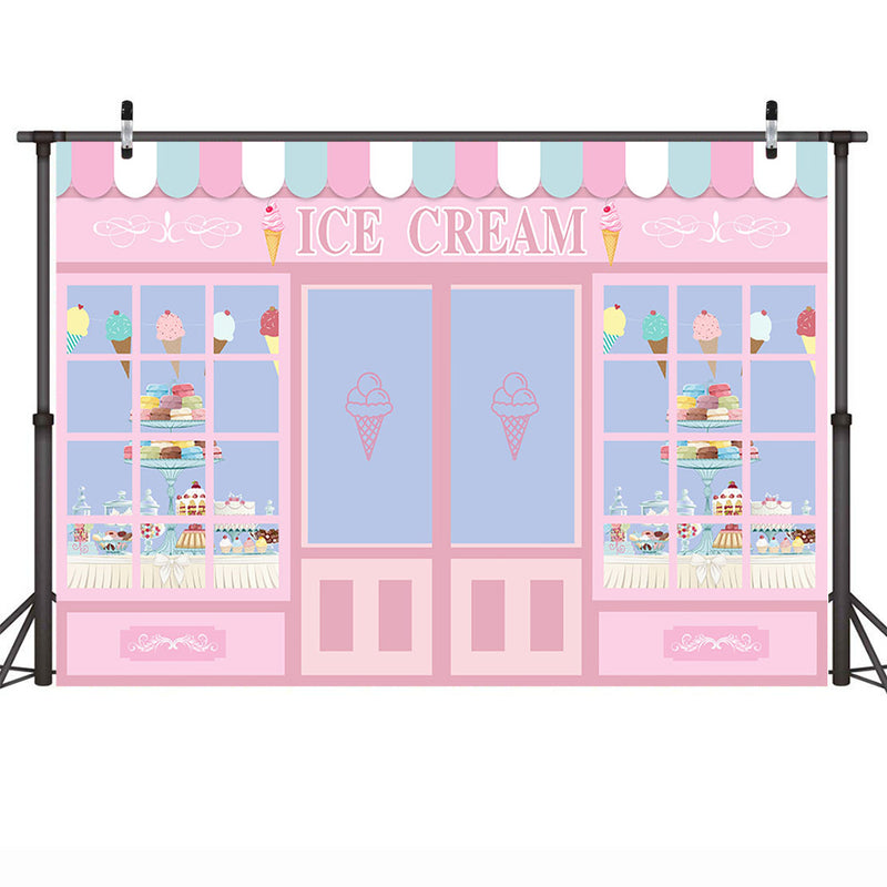 Ice Cream Theme Birthday Backdrop Sweet Dessert Shop Girl Birthday Party Dessert Table Decor Background Pink Ice Cream Parlor