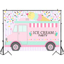 Ice Cream Truck Shop Backdrop Baby Girls Birthday Party Pink Car Photography Background Cake Table Decorations Banner Supplies