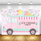 Fondo de tienda de camión de helados para fiesta de cumpleaños de niñas, Fondo de fotografía de coche rosa, decoraciones para mesa de pastel, suministros de pancarta