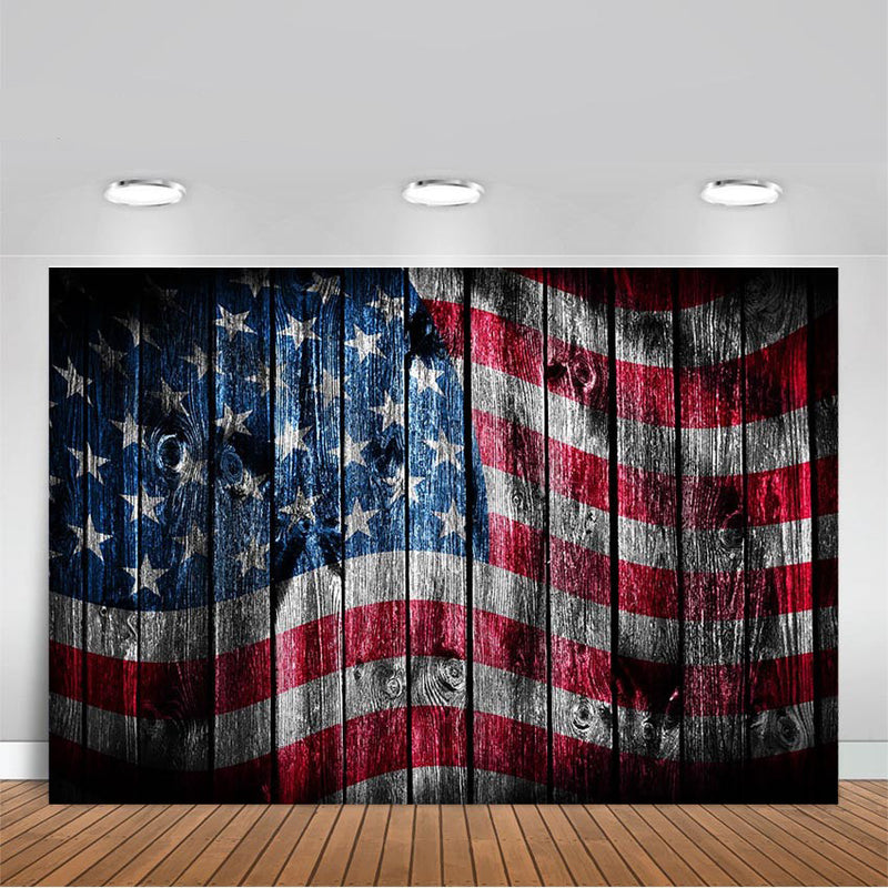 Arrière-plan de photographie du jour de l'indépendance, drapeau américain, décoration de fête, arrière-plan de Photo du 4 juillet, bannière de sol en bois