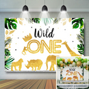 Jungle Animal Birthday Backdrop Gold Safari Animals Crown Wild One Photography Background Boy First Birthday Party Decor Banner