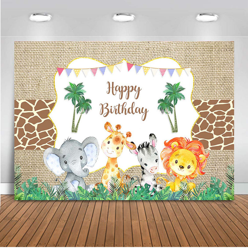 Jungle Animals Happy Birthday Backdrop for Photography Elephant Lion Photo Background Child Birthday Party Background Photocall