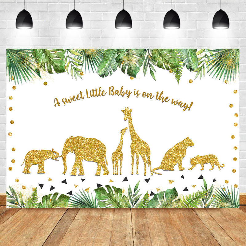 Jungle Safari bébé douche toile de fond bébé animaux anniversaire photographie fond doré animaux fête bannière décors