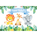 Jungle Safari Photo Backdrop Happy Birthday Forest Cute Elephant and Lion Backdrops Animal 1st Birthday Party Decor Photography