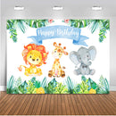 Jungle Safari Photo Backdrop Happy Birthday Forest Cute Elephant and Lion Backdrops Animal 1st Birthday Party Decor Photography