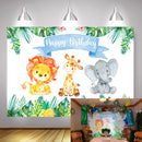 Jungle Safari Photo Backdrop Happy Birthday Forest Cute Elephant and Lion Backdrops Animal 1st Birthday Party Decor Photography