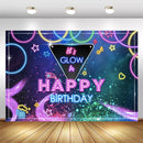 Fondo de fotografía de feliz cumpleaños Let's Glow, decoraciones de fiesta láser de neón, fondos de pancarta
