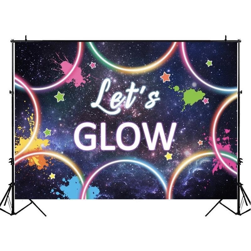 Let's Glow Background For Photo Glow in The Dark Birthday Banner Backdrop Laser Neon Splatter Paint Photo Background