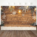 Fondo de fotografía de tablero de madera de Navidad marrón claro Photozone copos de nieve bola de Navidad decoración telones de fondo