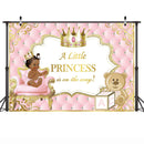 Little Ethnic Princess Baby Shower Backdrop Pink and Gold Tufted Newborn Baby Party Background Crown Cute Toy Bear Photography