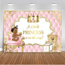 Little Ethnic Princess Baby Shower Backdrop Pink and Gold Tufted Newborn Baby Party Background Crown Cute Toy Bear Photography